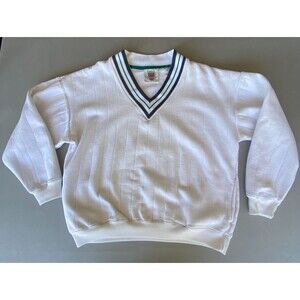 Claybrooke Sport Men's Large Vintage 90s Preppy V-Neck Sweatshirt White
